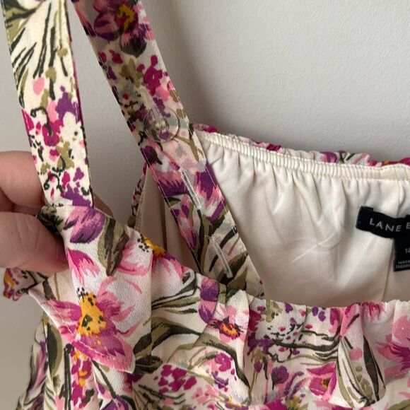 Lane Bryant Top Pink + Ivory Floral Cold Shoulder Blouse Lined Chiffon - Picture 5 of 9